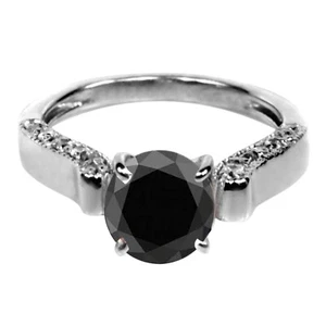 925 Sterling Silver 2.40Ct Round Shape 100% Natural Black Diamond Women's Ring - Picture 1 of 6