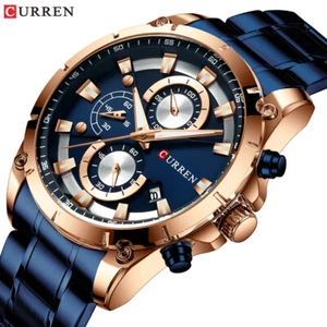 CURREN Luxury Men's Stainless Steel Quartz Watch Sport Chronograph Wrist Watches - Picture 1 of 11