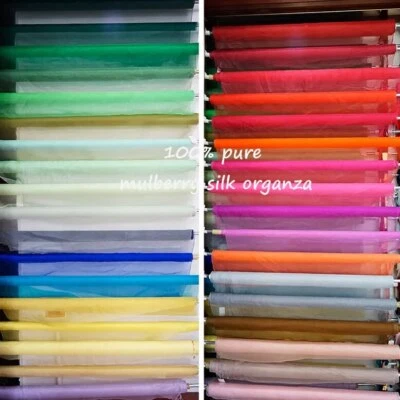 Solid Color Pure Silk Organza 45'' By Yards Silk Gauze Fabric Wedding Crafts DIY - Image 1 of 4
