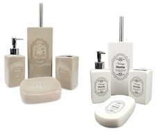 Set 4 Accessori Bagno Porta Sapone Scopino Spazzolino Dosatore Ceramica