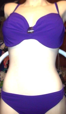 NEW Gideon Oberson GOTTEX swimsuit bikini HiddenTreasure purple 36D top 6 bottom - Image 1 of 3