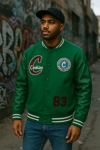 Cookies International Green Varsity Jacket XL Wool & Poly Blend With PU Leather - Bild 1 von 9