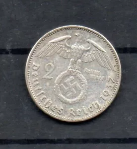 Germania Terzo Reich moneta nazista 2 Reichsmark moneta argento 1937 A Hindenburg - Foto 1 di 2