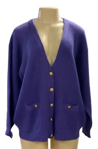 Vintage Just Right Lambswool Purple Cardigan Gold Tone Buttons Womens Size 2X - Picture 1 of 2