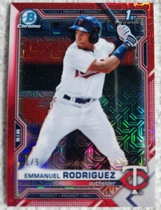 2021 Bowman Chrome Emmanuel Rodriguez RED Refractor #1/5 SSP - Picture 1 of 3