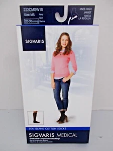 CALCETINES DE ALGODÓN SIGVARIS 222C PARA MUJER SEA ISLAND 20-30 mmHg COMPRESIÓN HASTA LA RODILLA - Imagen 1 de 2
