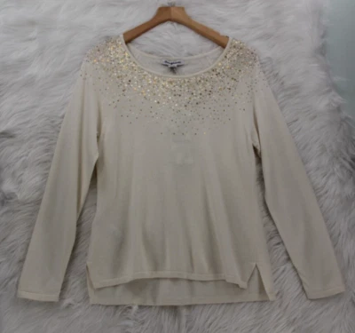 Suéter Tommy Bahama Para Mujer Talla M Francés Crema Dorado Lentejuelas Adornado L/S #1730 Foto 1 de 4