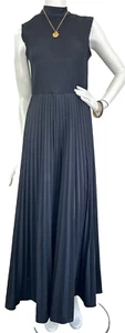 Vintage 70’s Pleated Jumpsuit Wide Leg Sleeveless Back Zip Black Size Medium - Picture 1 of 9