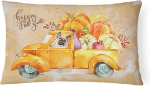 French Bulldog Fawn Fall Harvest Canvas Fabric Decorative Pillow CK2666PW1216 - Picture 1 of 3