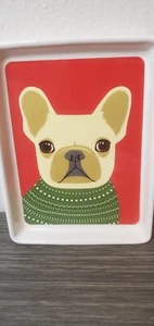 Magenta Trinket Dish Tray Dog Plate French Bulldog Hipster Collection 5”W 7”L - Picture 1 of 5