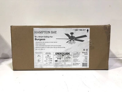 Hampton Bay Burgess 52 in. Matte Black Indoor LED Smart Ceiling Fan New - Image 1 of 3
