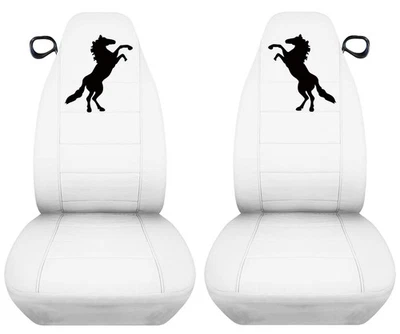Fits 94-04Ford Mustang 2 front car seat covers white w/blk standing horse design - Image 1 of 4