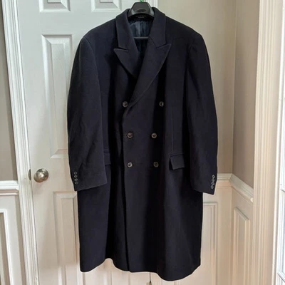 Ralph Ralph Lauren RRL Overcoat 100% Lambswool Mens 52L Long Trench Coat Black - Image 1 of 4