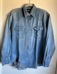 Vintage Wrangler Hemd Herren XL Denim Pearl Snap Button Up Distressed Western #2 - Bild 1 von 13