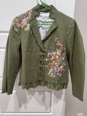 Sundance Women’s Tonala Olive Green Embroidered Linen Jacket - Image 1 of 4