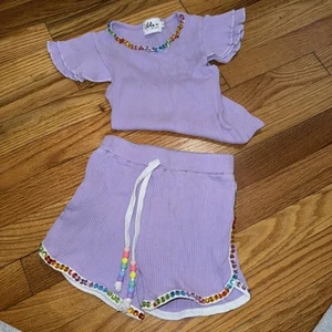 LOLA & THE BOYS Candy Gem Bead Ruffle Set Purple Size 12 Ribbed Outfit - Picture 1 of 3