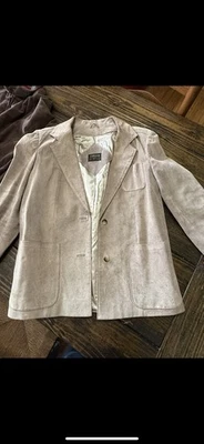 Blazer de couro esculpido vintage feminino tamanho L cinza claro 100% jaqueta de couro anos 90 - Imagem 1 de 4