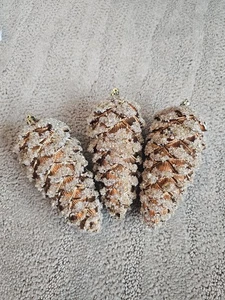 3 Ornamenti Pigna Glitterata 6" - Foto 1 di 6