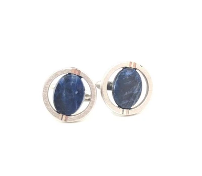 Gemelos de plata ágata azul vintage gemelos piedras preciosas para hombre hombre hombre Foto 1 de 4