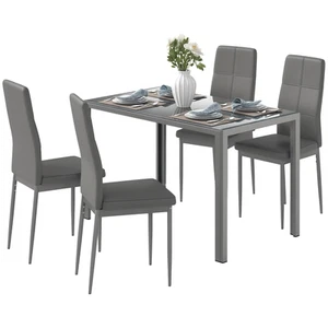 HOMCOM 5 Piece Dining Set Table and 4 Chairs Set for 4 Persons Kitchen Glasstop - Picture 1 of 11