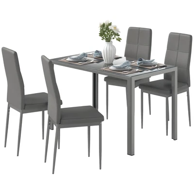 HOMCOM 5 Piece Dining Set Table and 4 Chairs Set for 4 Persons Kitchen Glasstop - Image 1 of 4