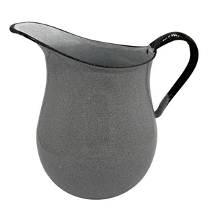 Vintage Grey Speckled Enamelware Pitcher Large Farmhouse Cottage Water Milk Jug - Picture 1 of 12