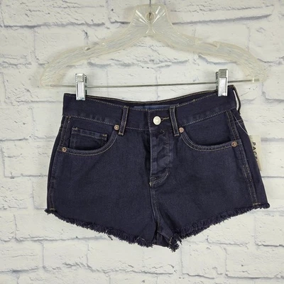 NWT Brandy Melville Size 24 Dark Blue Button Fly Frayed Hem Denim Jean Shorts - Image 1 of 4
