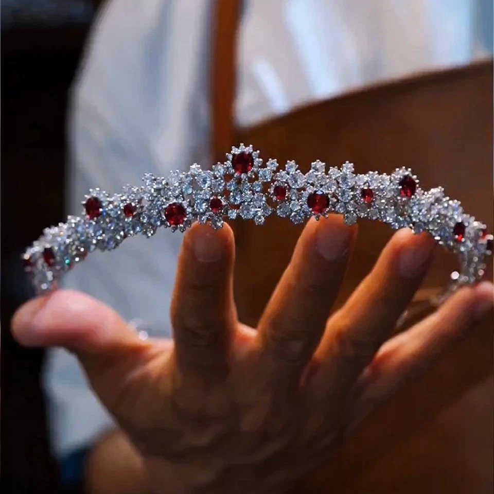Elega Coreano Borgoña Circón Boda Tiaras Headpices Novias Accesorio para el Cabello Foto 1 de 4