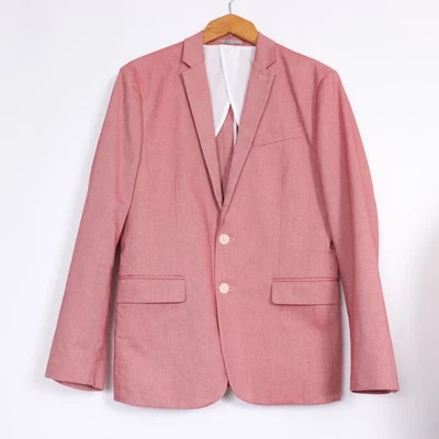 Express Sport Coat Blazer Jacket 38S Fitted Mens Muted Red 100% Cotton 2 Button - Image 1 of 4