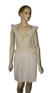 REBECCA TAYLOR NEW NWT $350 SZ 6 S SMALL RUFFLES CAP SLEEVE SILK LINEN DRESS - Picture 1 of 13