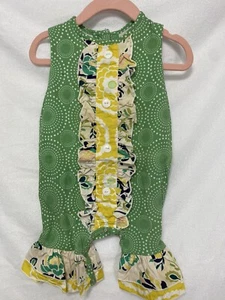 Ricrac & Ruffles 12M Romper Sleeveless Green with White Dots Yellow Ruffle Front - Picture 1 of 2