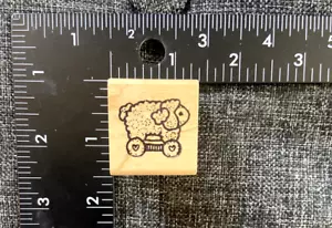 Azadi Earles WM Rubber Stamp C480 Lamb Sheep Wheels Pull Toy Hearts NEW - Picture 1 of 3