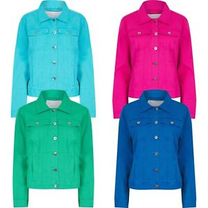 Womens Ladies Stretch Denim Jacket Soft Cotton Summer Bright Colour Fashion Coat