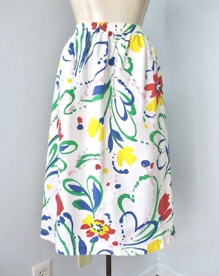 Vtg 80s New Wave Abstract Tulips Floral A-Line Secretary Skirt Elastic Waist M/L - Image 1 of 4