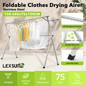 Clothes Drying Airer Stainless Steel Garment Rack Laundry Adjustable Foldable - Picture 1 of 12