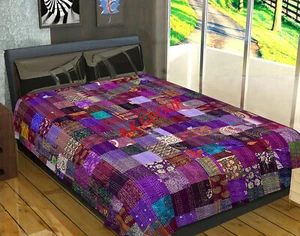 Indian Hand Made Vintage Patchwork Kantha Quilt Blanket Bedspread Coverlet Throw - Picture 1 of 4