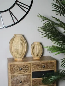 Rattan Laterne Natur - Windlicht mit Glaseinsatz Retro-Laterne dekorativ - Bild 1 von 15
