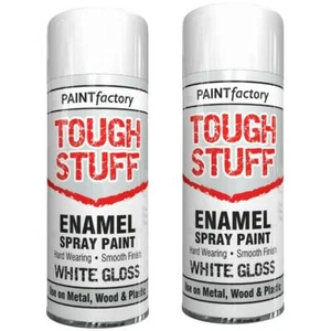 2X TOUGH STUFF ENAMEL WHITE GLOSS SPRAY PAINT FOR WOOD METAL PLASTIC 400ML - Picture 1 of 1