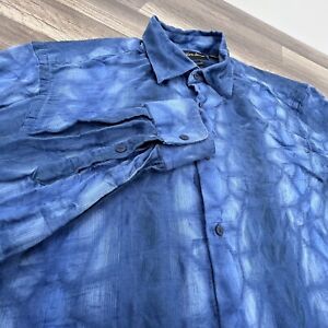 Jhane Barnes Frequency Mens Dress Shirt XL Spread Collar Blue Print Classic Fit