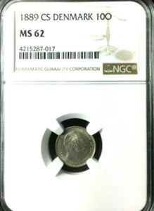 1889 CS Denmark 10 Ore, NGC MS 62 - Picture 1 of 2