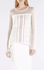 NEW BCBG MAX AZRIA ADDYSON LACE BLOCK LONG SLEEVE SHIRT UEX1U069/S537A SZ XS - Picture 1 of 4