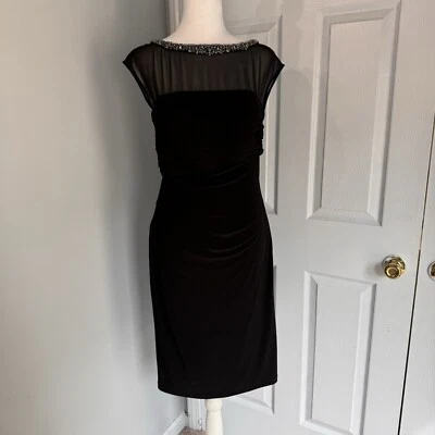Lauren Ralph Lauren Sz 6 Evening Jeweled Mesh Top Pleated Midi Gown Party Dress - Image 1 of 4