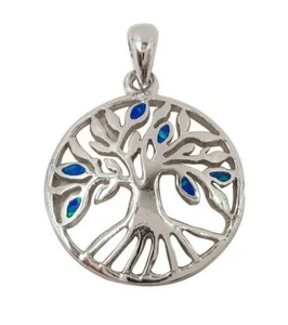 Colgante de plata esterlina 925 árbol de la vida con dije de ópalo azul protección joyería regalo - Imagen 1 de 3