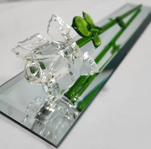 Shannon Crystal Handmade Rose Long Stem w/ Display Mirror Original Box 14" - Picture 1 of 20