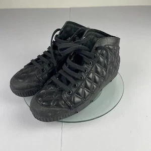 Spring Court Trainers 3 36 Black Shoes Womens Mid-Top Leather Casual B2 Quilted - Picture 1 of 15