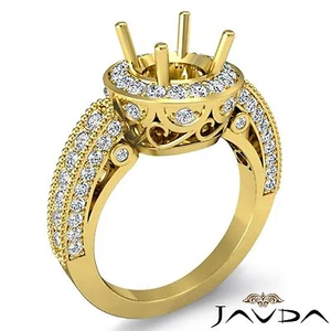Diamond Engagement Halo Pave Milgrain Ring 18k Yellow Gold Round Semi Mount 1Ctw - Picture 1 of 6