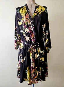 Soma Cool Nights Long Sleeve Kimono Short Robe Botanica Bouquet Floral Bk S/M - Picture 1 of 11