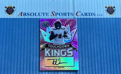 2021 Leaf Metal Draft Touchdown Kings Pink Prismatic T.J. VASHER RC | Auto /20 - Image 1 of 4