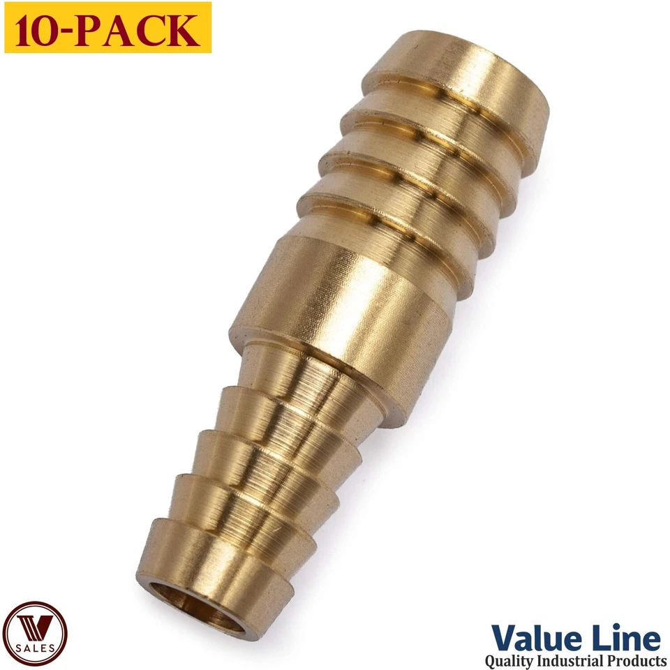 10-PACK! Value Line Brass Hose Mender Splicer Union, 1/2x3/8 Barb 122HBL-8-6 - Image 1 of 4