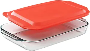 3 QT Glass Baking Dish with Plastic Lid - Oven, Freezer, Microwave Safe - Picture 1 of 6